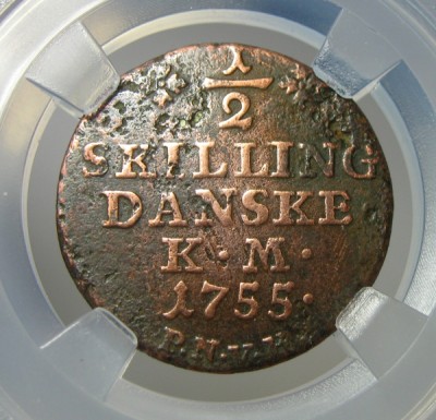 丹麦铜币,1755弗雷德里克五世,半斯基林20.5mm3.2g,少见币,目录价XF 210美元,自打标签盒子R5116BX1x - 丹麦铜币,1755弗雷德里克五世,半斯基林20.5mm3.2g,少见币,目录价XF 210美元,自打标签盒子R5116BX1x