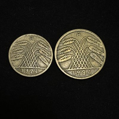 外国硬币0元起拍（6） - 德国魏玛共和国1924年5，10芬尼铜币 