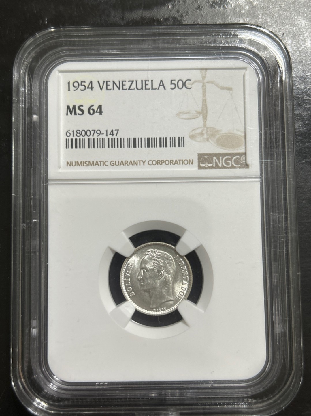 收藏联盟Quantum Auction 第201期拍卖 硬币场 1954年委内瑞拉50分 银币 NGC MS64