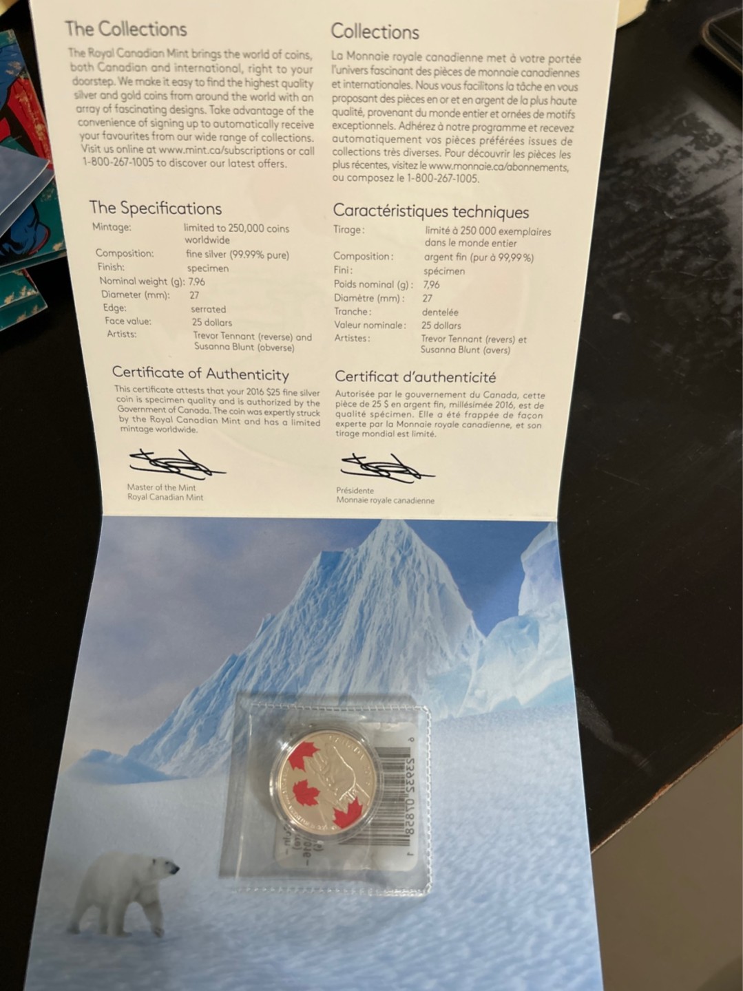 收藏联盟Quantum Auction 第201期拍卖 硬币场 2016年加拿大 北极熊 彩色银币 9999高纯度