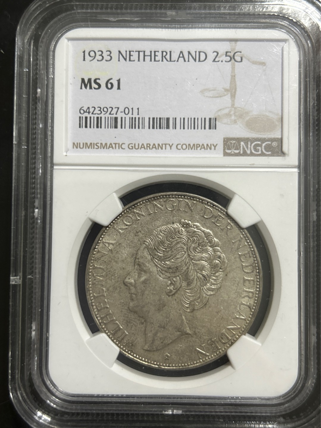 收藏联盟Quantum Auction 第201期拍卖 硬币场 1933年荷兰2.5盾 银币 NGC MS61