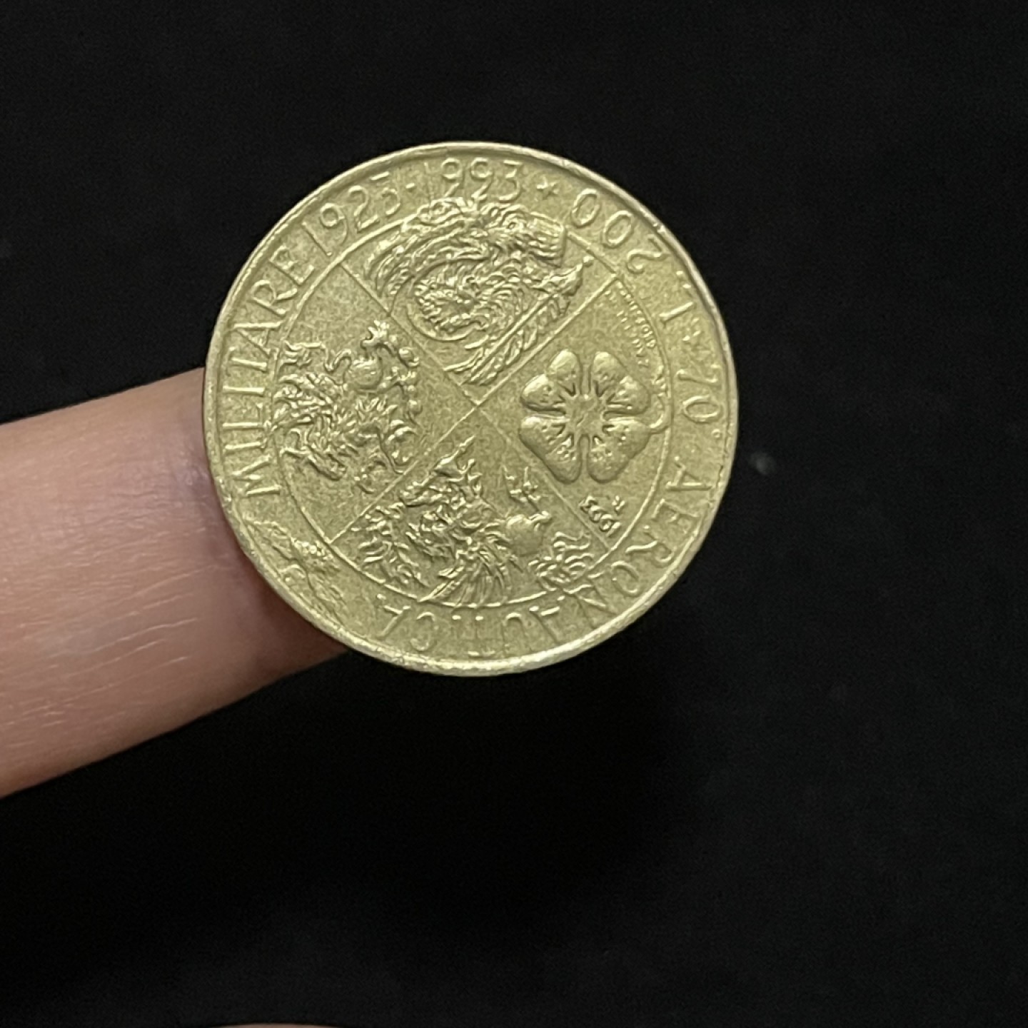外国硬币0元起拍（6） 意大利200里拉硬币1993年军事航空学院成立70周年