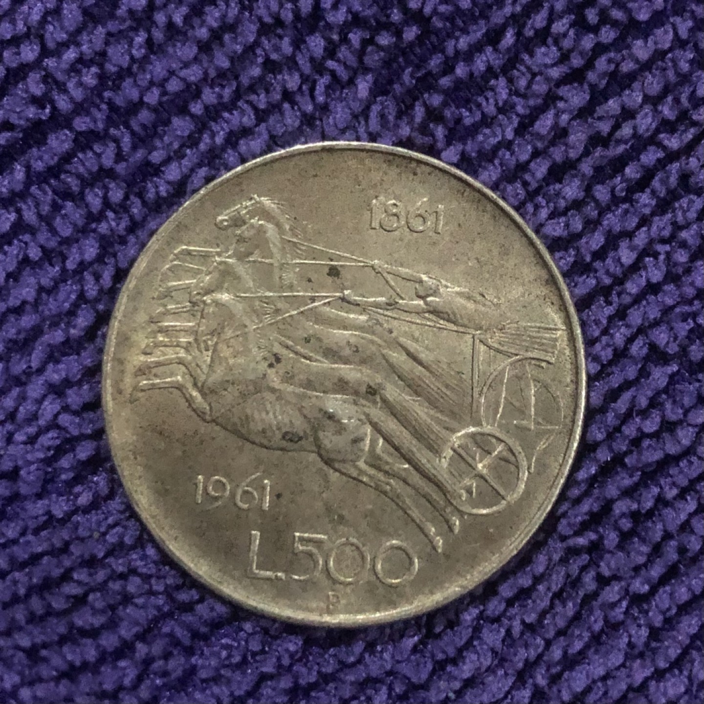 【保诚微拍】第36期  古今中外币章（部分评级）14号晚上七点半自动开拍！！！ 意大利 1961年 共和国100周年纪念 马车 500里拉 银币（11克，0.835银）