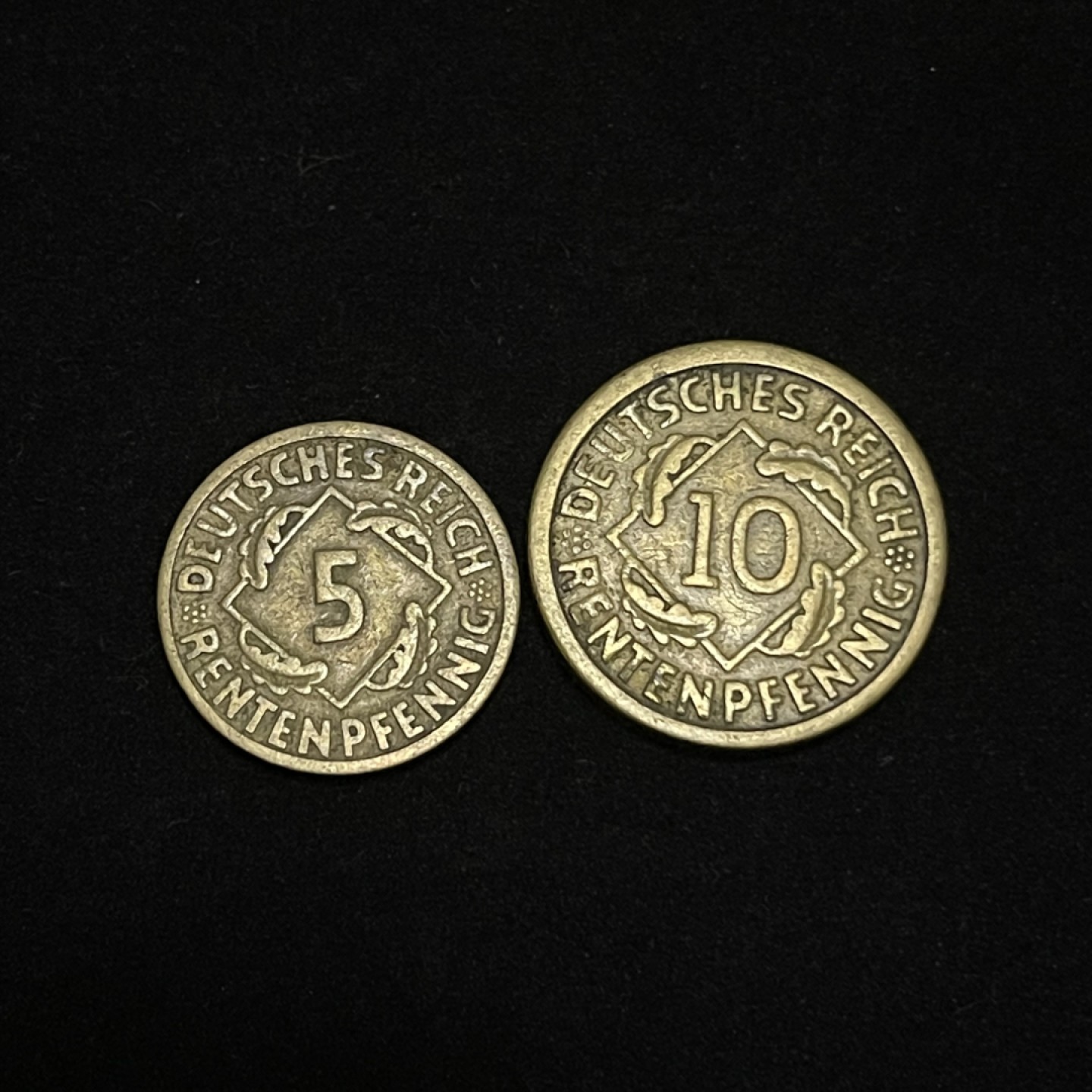 外国硬币0元起拍（6） 德国魏玛共和国1924年5，10芬尼铜币 