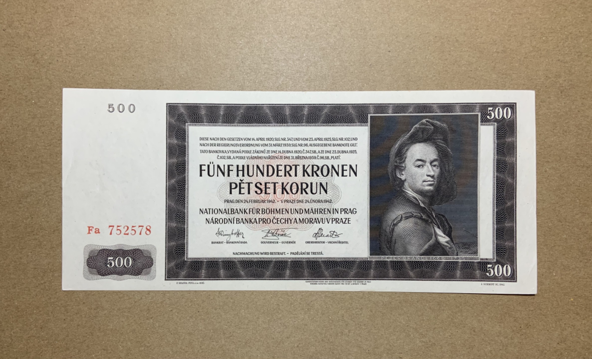 收藏联盟Quantum Auction 第199期拍卖  波西米亚和摩拉维亚500克朗 品相全新UNC 稀少实票