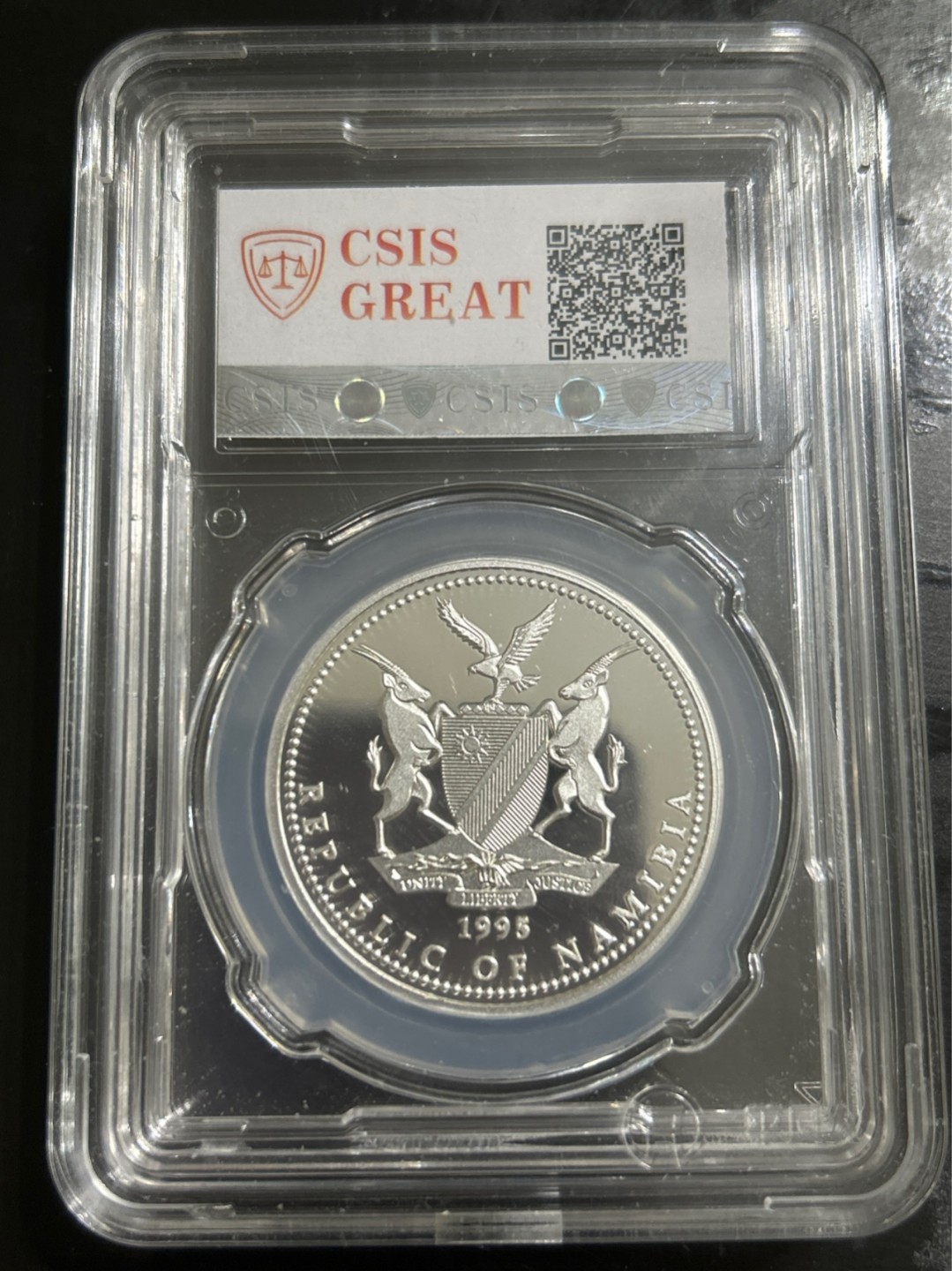 收藏联盟Quantum Auction 第201期拍卖 硬币场 1995年纳米比亚独立五周年纪念彩色银币 