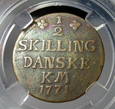 丹麦铜币,1771克里斯蒂安七世,半斯基林,24mm,5.4g,少见币,目录价XF 250美元,自打标签盒子R0419mx - 丹麦铜币,1771克里斯蒂安七世,半斯基林,24mm,5.4g,少见币,目录价XF 250美元,自打标签盒子R0419mx