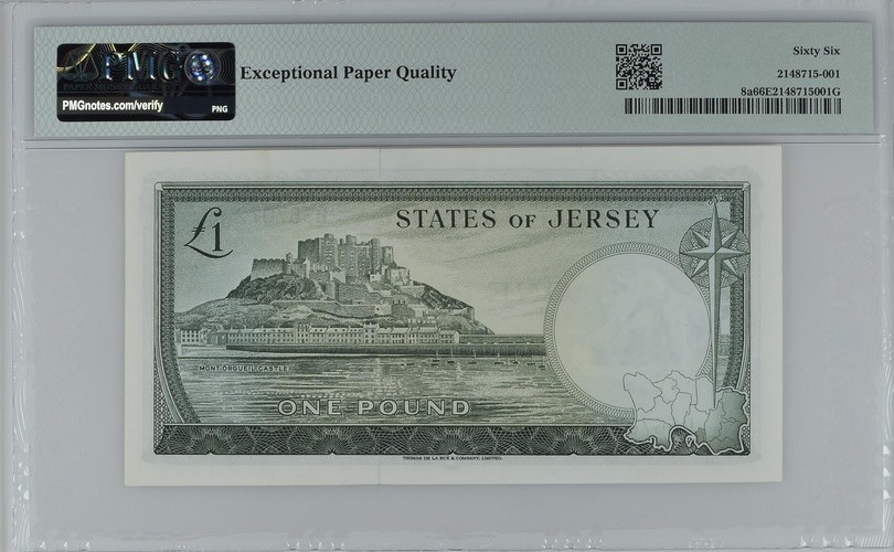 收藏联盟Quantum Auction 第199期拍卖  泽西岛1963年1镑 PMG66 戎装女王 奥格尔山城堡