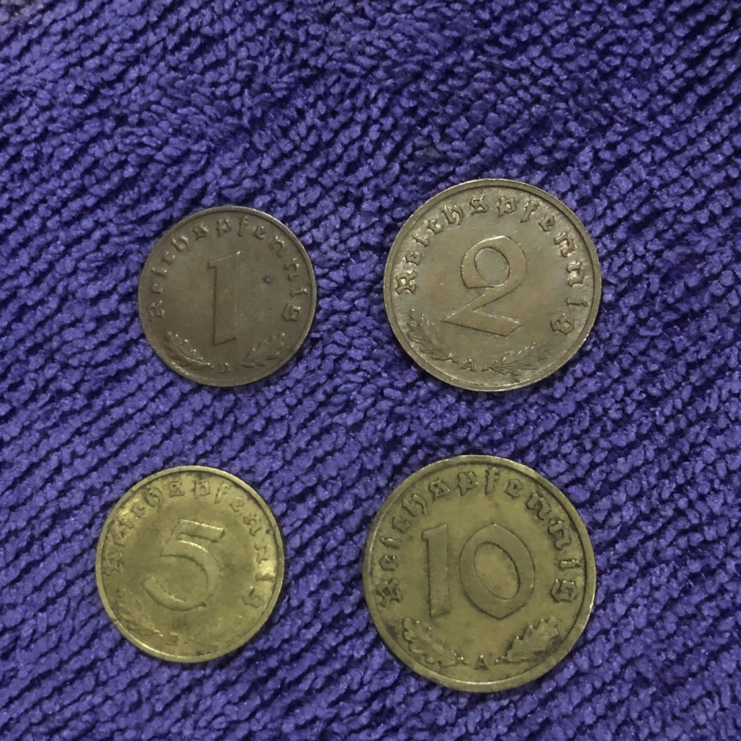 【保诚微拍】第36期  古今中外币章（部分评级）14号晚上七点半自动开拍！！！ 德国 二战期间 1937-1939年 1、2、5、10芬妮 铜币 四枚一套