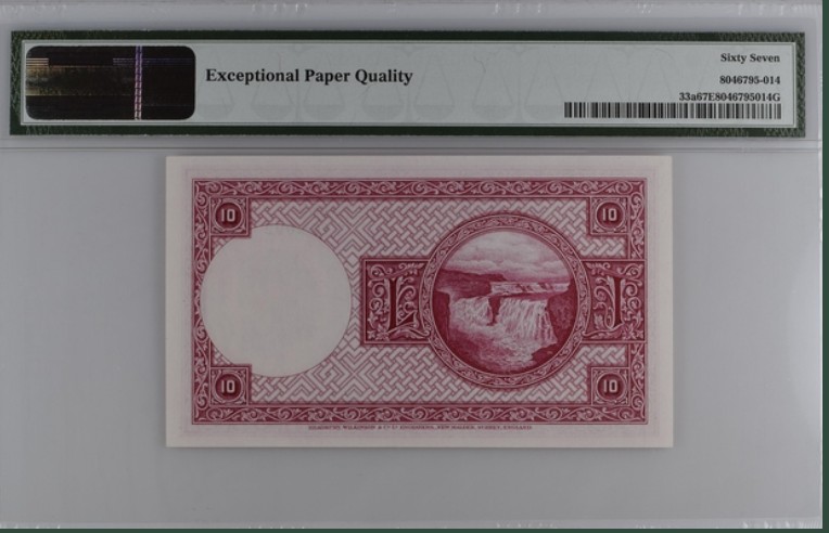 收藏联盟Quantum Auction 第199期拍卖  冰岛1928年10克朗 PMG67 BWC印刷 稀少冠军分