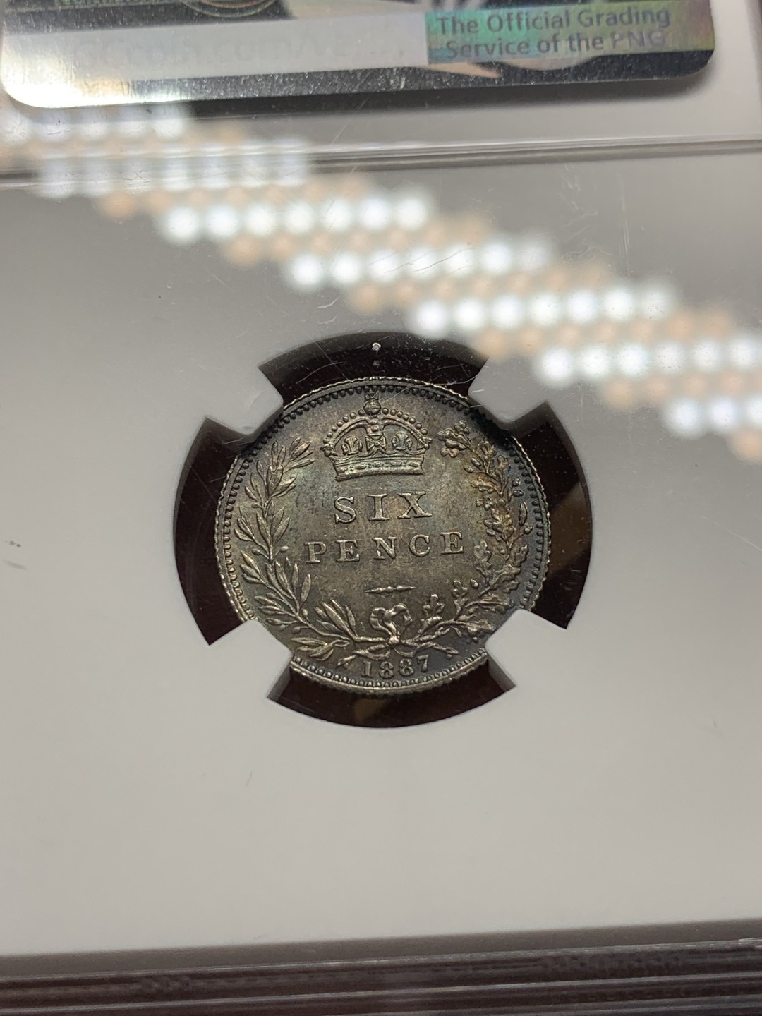 《竞宝斋》第106场-周日，周一 2场连拍（全场包邮） NGC-MS63+ 英国1887年6便士，包浆漂亮，好币