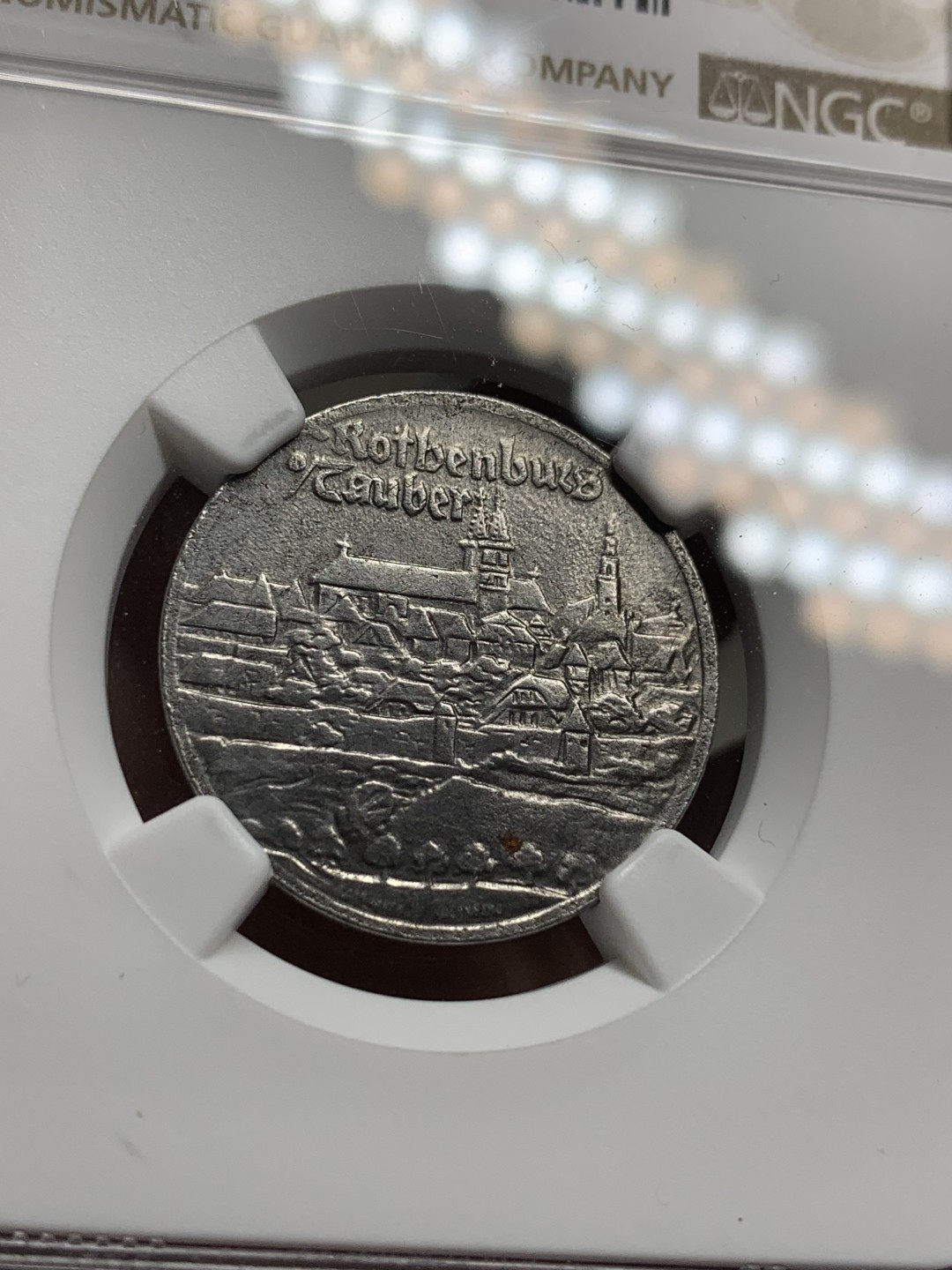 《竞宝斋》第106场-周日，周一 2场连拍（全场包邮） NGC MS63 德国 德紧1921 罗滕堡 25芬妮 少见品种带景观