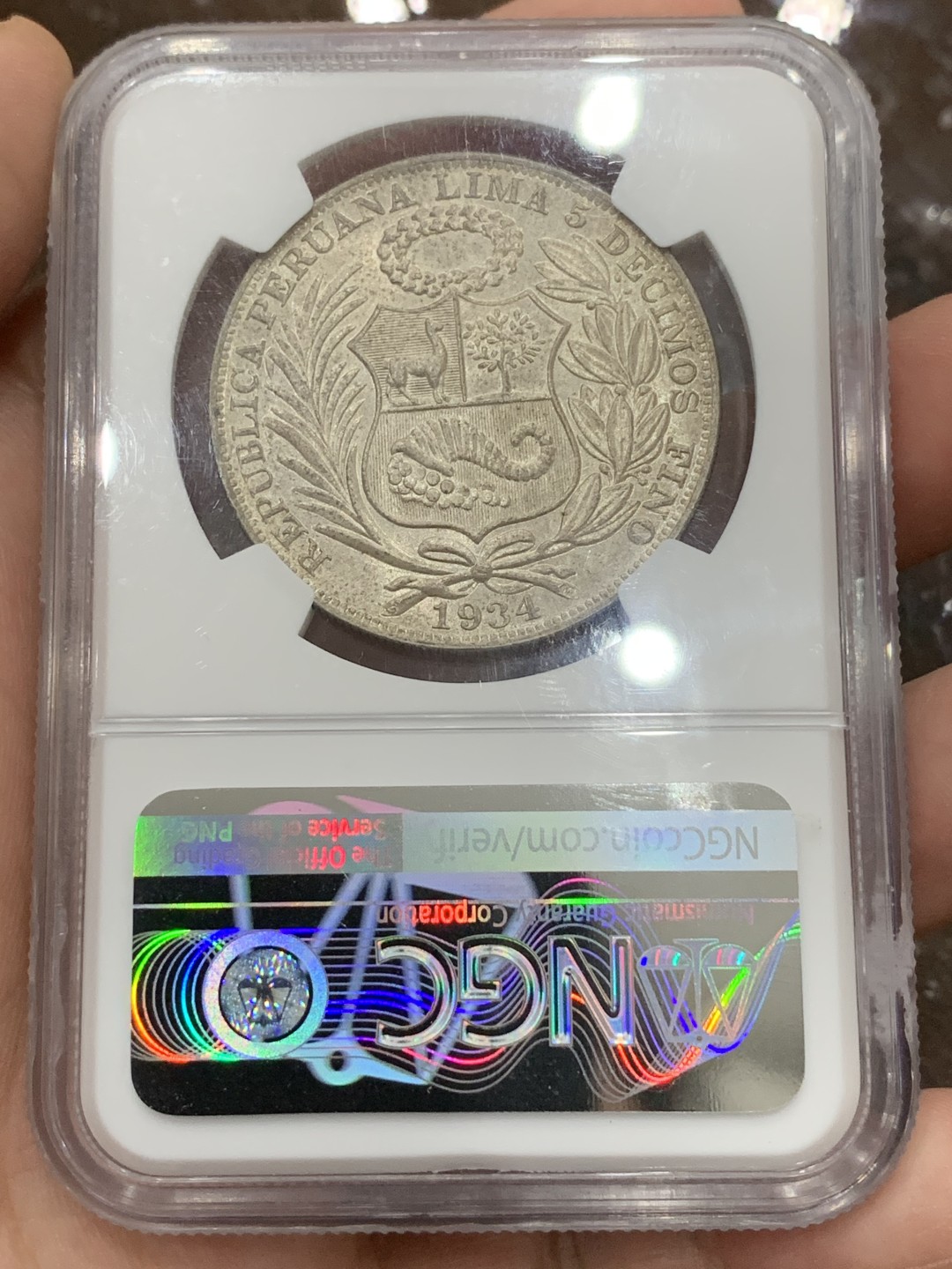 《竞宝斋》第106场-周日，周一 2场连拍（全场包邮） NGC-MS63 秘鲁1934年 1索尔大银币 原光好品 较少见的品种