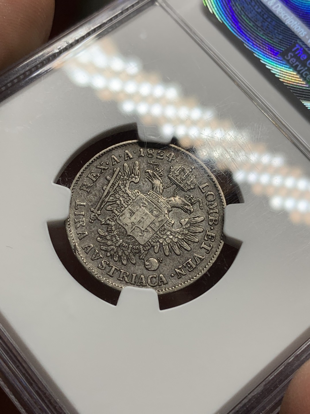 《竞宝斋》第106场-周日，周一 2场连拍（全场包邮） NGC VF35 奥属意大利伦巴第1824年 1里拉银币 细节清晰，少见品种