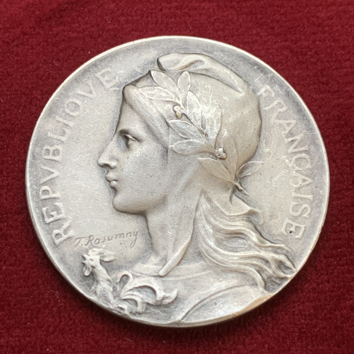 《竞宝斋》第106场-周日，周一 2场连拍（全场包邮） 法国 农业部 镀银 铜章 39.6mm直径 ，28.1克