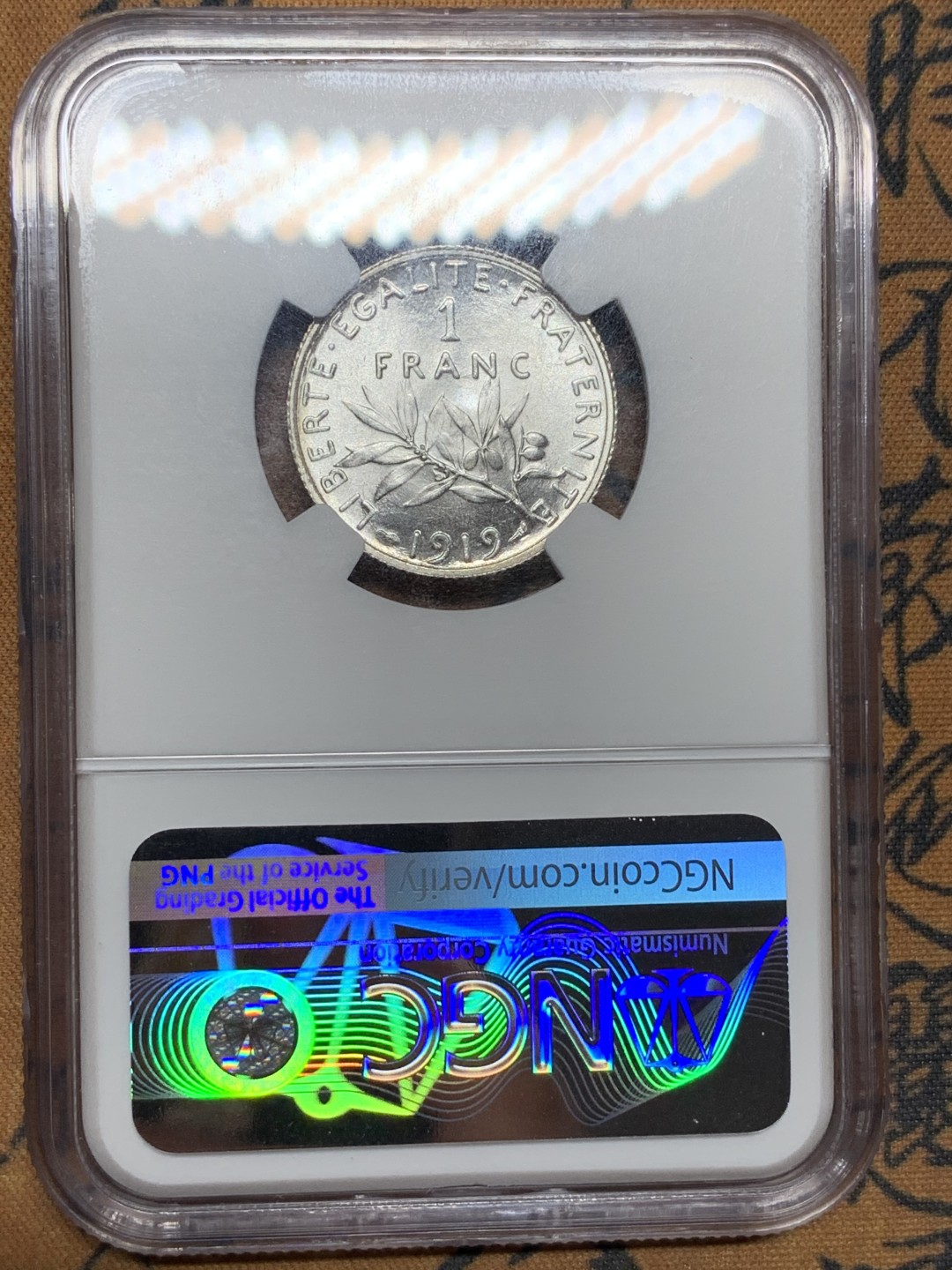 《竞宝斋》第106场-周日，周一 2场连拍（全场包邮） NGC MS62 法国1919 1法郎 银币 播种女神 罗蒂 经典款