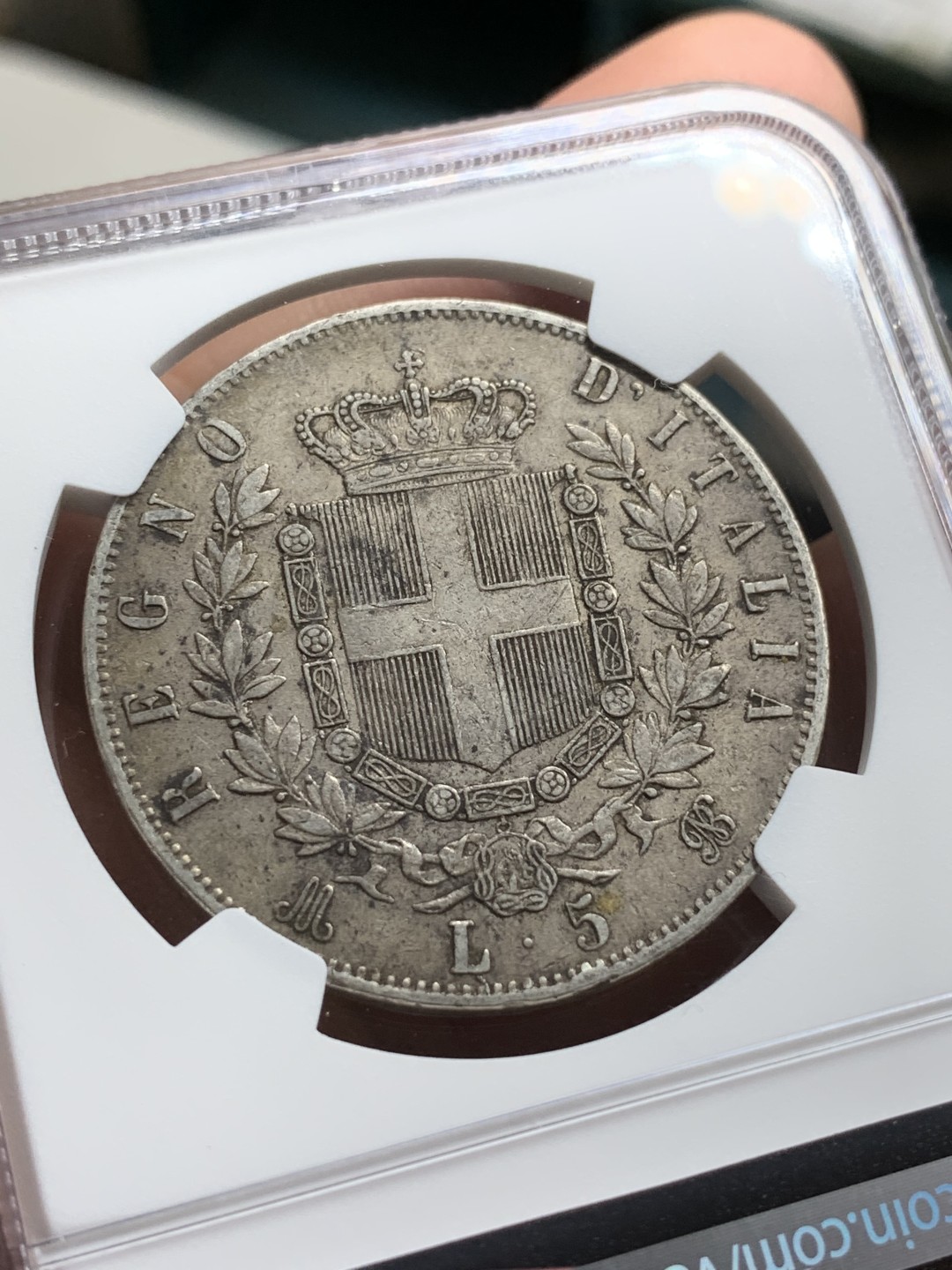 《竞宝斋》第106场-周日，周一 2场连拍（全场包邮） NGC-AU50 意大利1873年 艾曼纽尔二世 5里拉大银币 原味好品