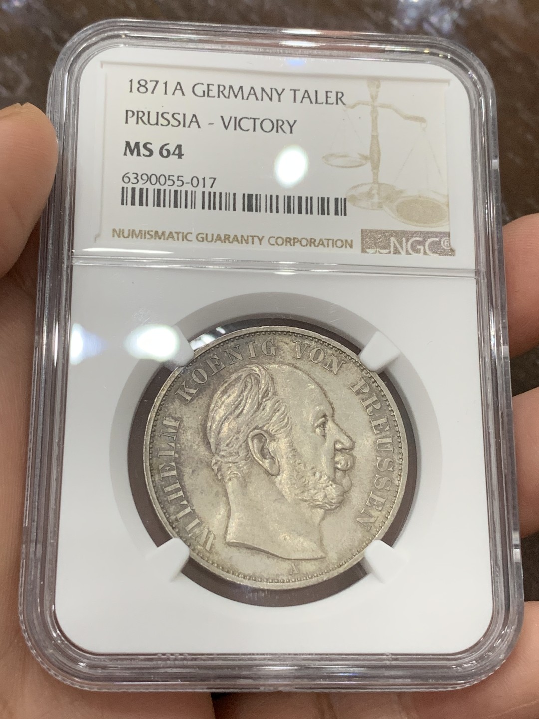 《竞宝斋》第106场-周日，周一 2场连拍（全场包邮） NGC-MS64 德国1871年普鲁士胜利泰勒，近期涨价的品种 高分好包浆