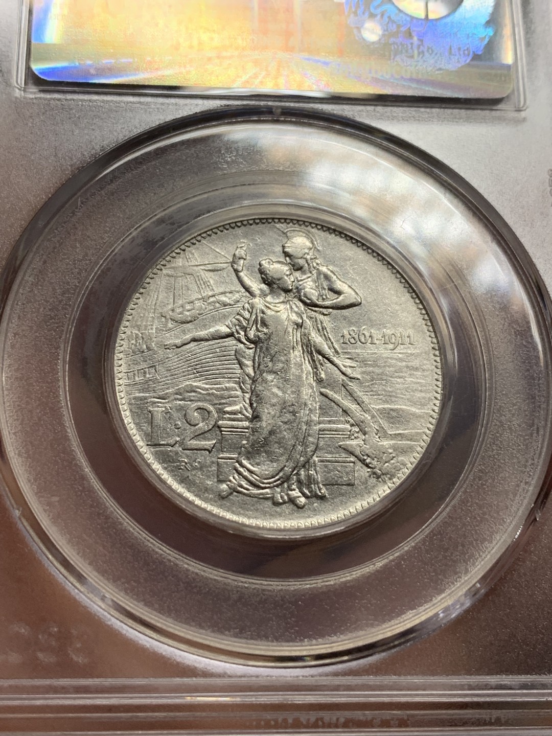 《竞宝斋》第106场-周日，周一 2场连拍（全场包邮） 公博ms61 意大利“托奶”建国2里拉 银币 不多见