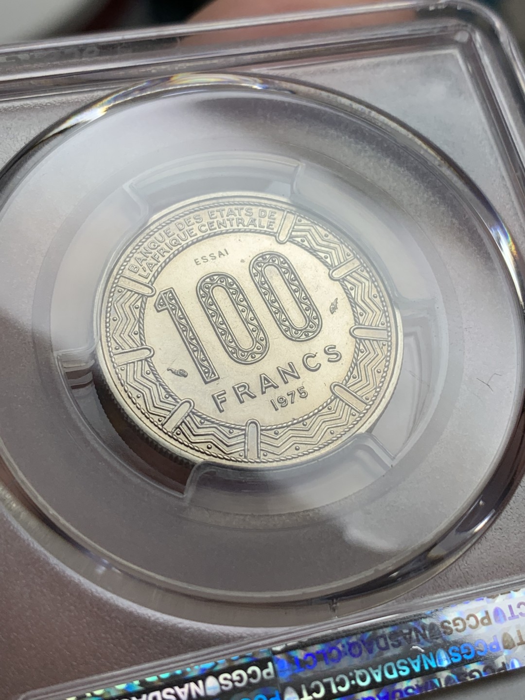 《竞宝斋》第106场-周日，周一 2场连拍（全场包邮） PCGS-SP66 中非共和国1975年 100法郎样币 羚羊图案栩栩如生 样币高水平铸造凝霜镜面