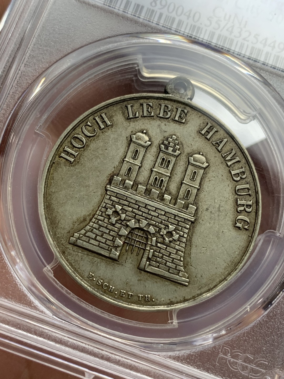 《竞宝斋》第106场-周日，周一 2场连拍（全场包邮） PCGS-SP55 1863汉堡光复自由市50周年纪念章 对应1813年德邦摆脱拿破仑统治 铜镍合金 R级稀少品种