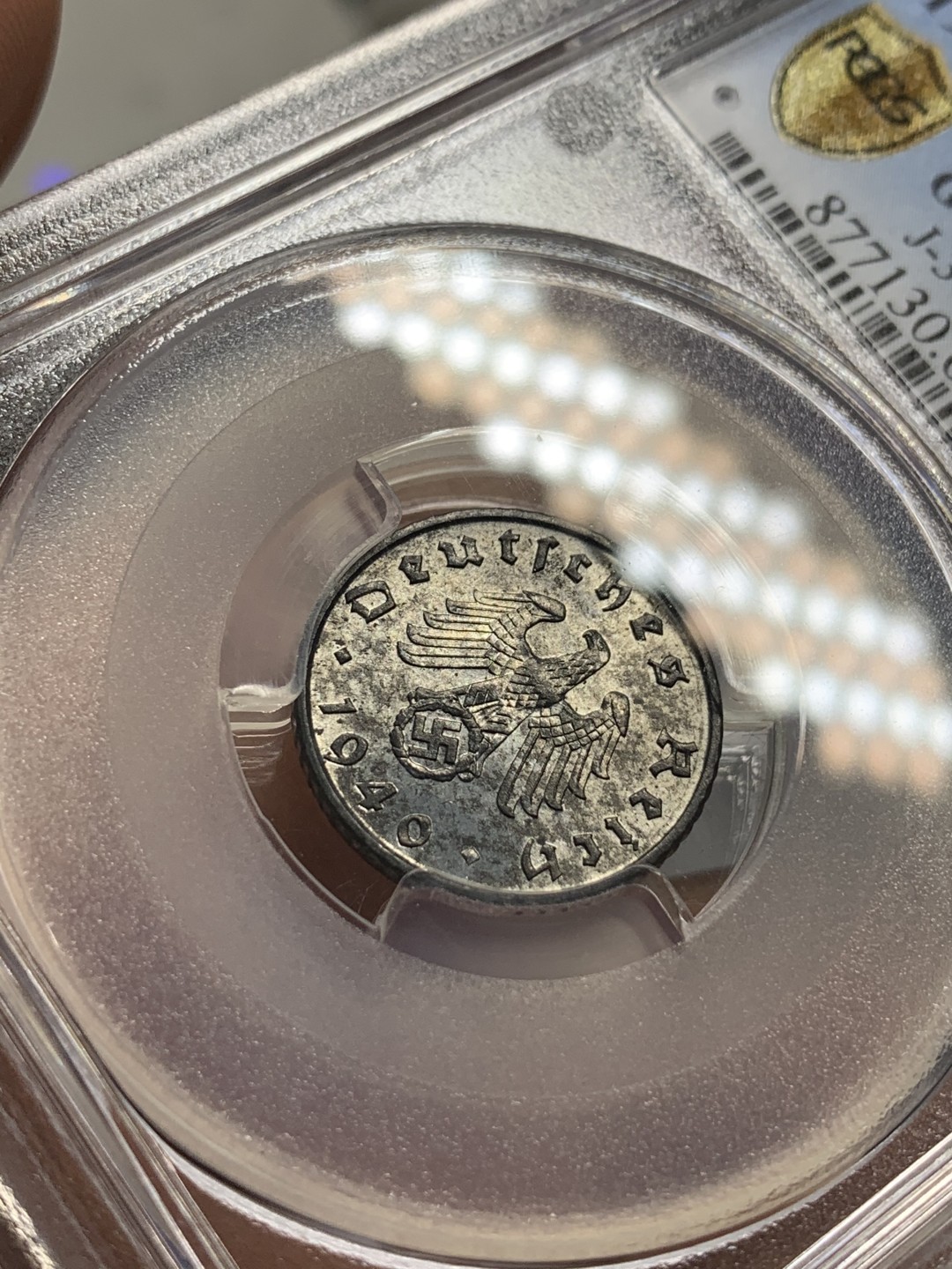 《竞宝斋》第106场-周日，周一 2场连拍（全场包邮） PCGS-MS63 德国第三帝国1940年5芬尼锌币，锌币不易保存，少见好品