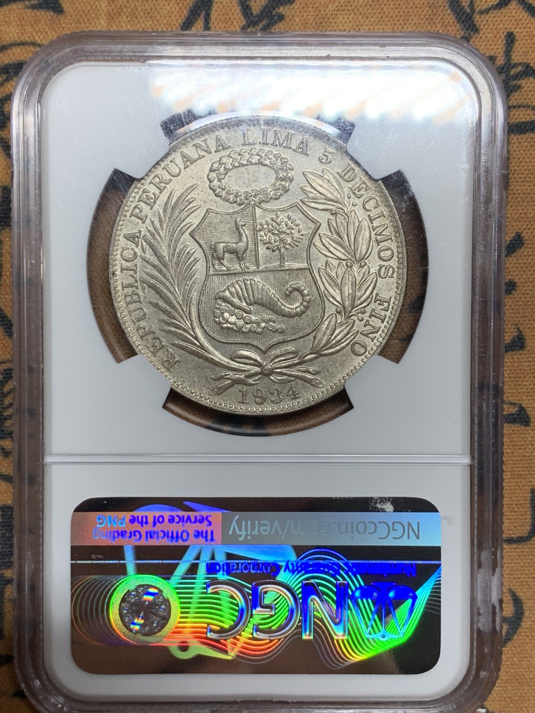 《竞宝斋》第106场-周日，周一 2场连拍（全场包邮） NGC-MS63 秘鲁1934年 1索尔大银币 原光好品 较少见的品种