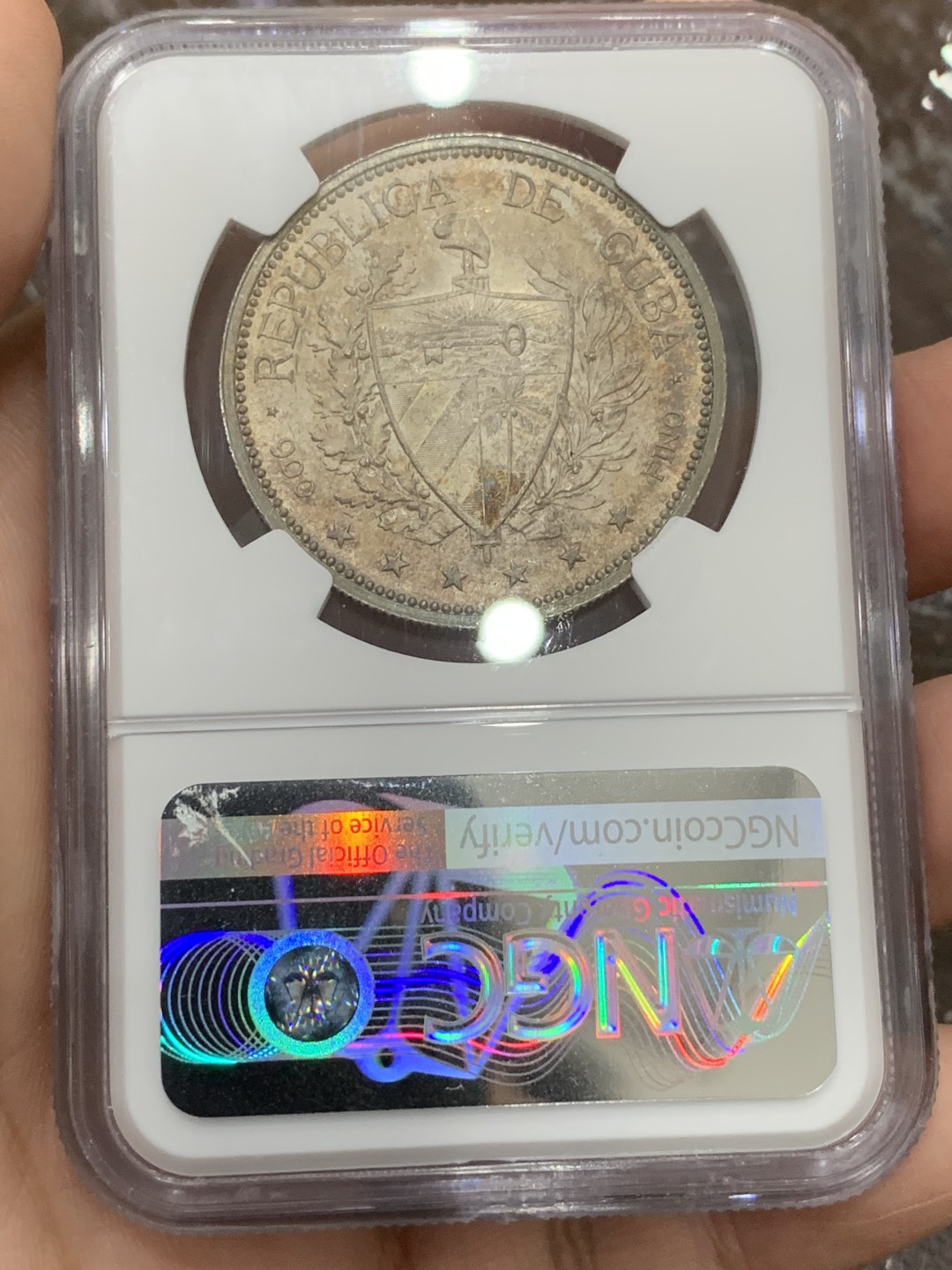 《竞宝斋》第106场-周日，周一 2场连拍（全场包邮） NGC MS62 古巴1897年少女头像1比索银币 原光少见TYPE3版本