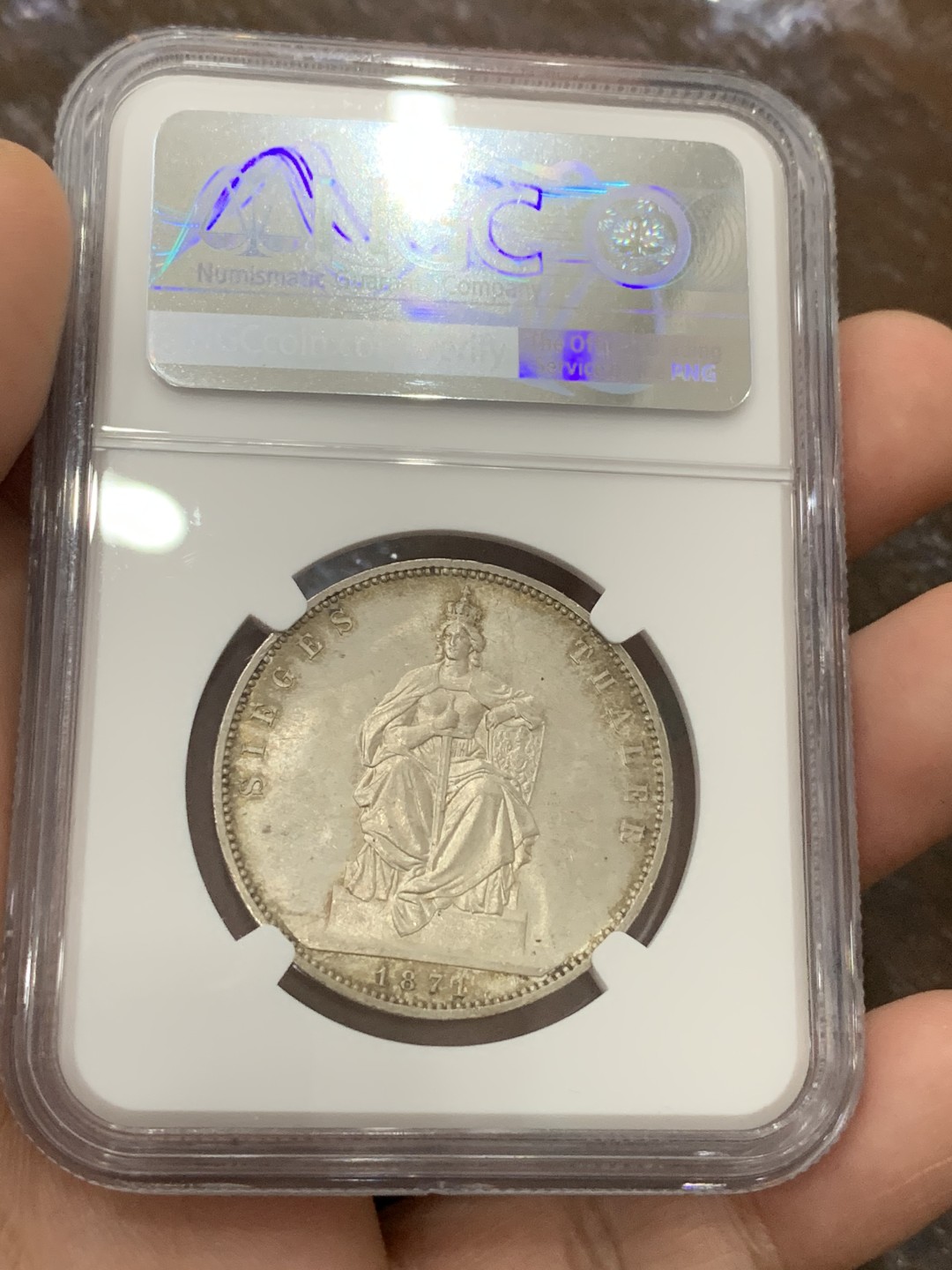 《竞宝斋》第106场-周日，周一 2场连拍（全场包邮） NGC-MS64 德国1871年普鲁士胜利泰勒，近期涨价的品种 高分好包浆