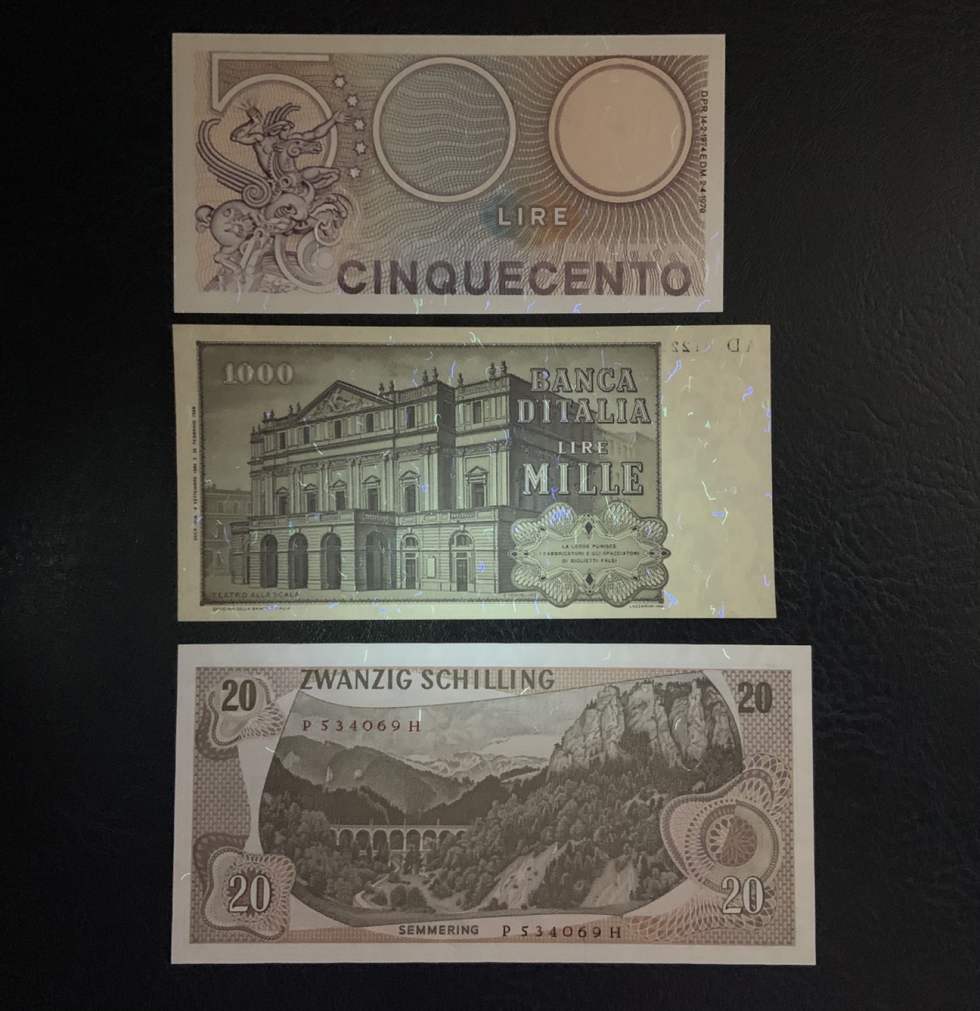 收藏联盟Quantum Auction 第199期拍卖  意大利和奥地利不同面值三张 品相全新UNC 1000里拉威尔第是初版