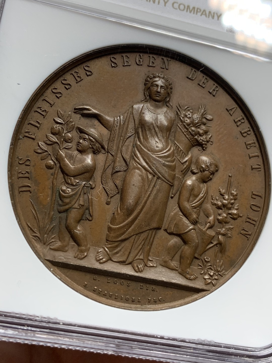 《竞宝斋》第106场-周日，周一 2场连拍（全场包邮） NGC MS64BN 德国农业大赛奖章约1850前后 巧克力色 方寸之间 细节极其丰富