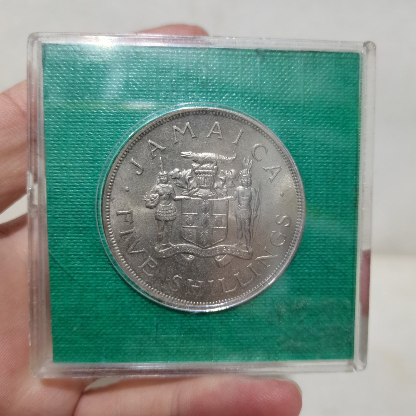 爱淘收藏麦稀奇专场首拍，包邮无押无佣金. 原盒牙买加1966年英联邦运动会5先令克朗币纪念币