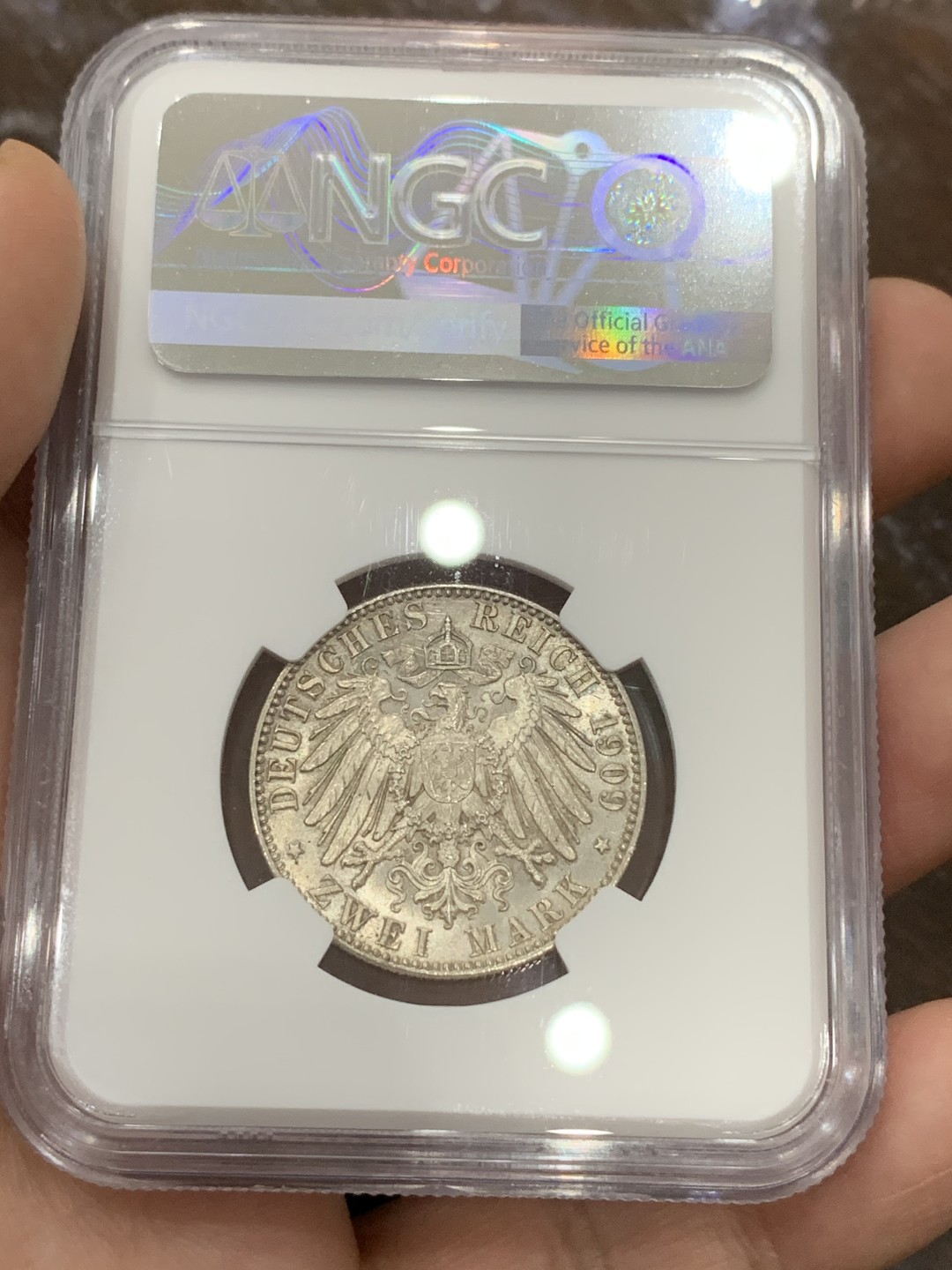 《竞宝斋》第106场-周日，周一 2场连拍（全场包邮） NGC-MS64 德国1909年 萨克森莱 比锡大学 2马克 银币