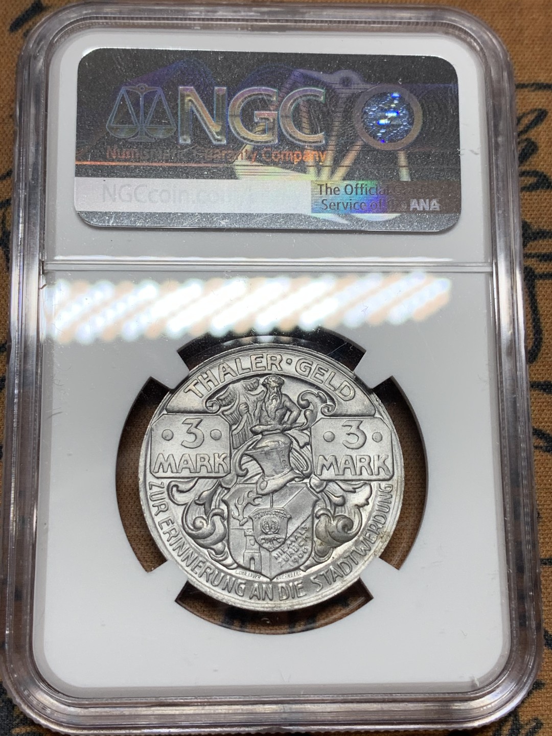 《竞宝斋》第106场-周日，周一 2场连拍（全场包邮） NGC MS66亚军！ 德紧珍藏级尖货 1921年塔勒3马克猎人大铝币，绝美设计传世精品，难得的珍藏良机！