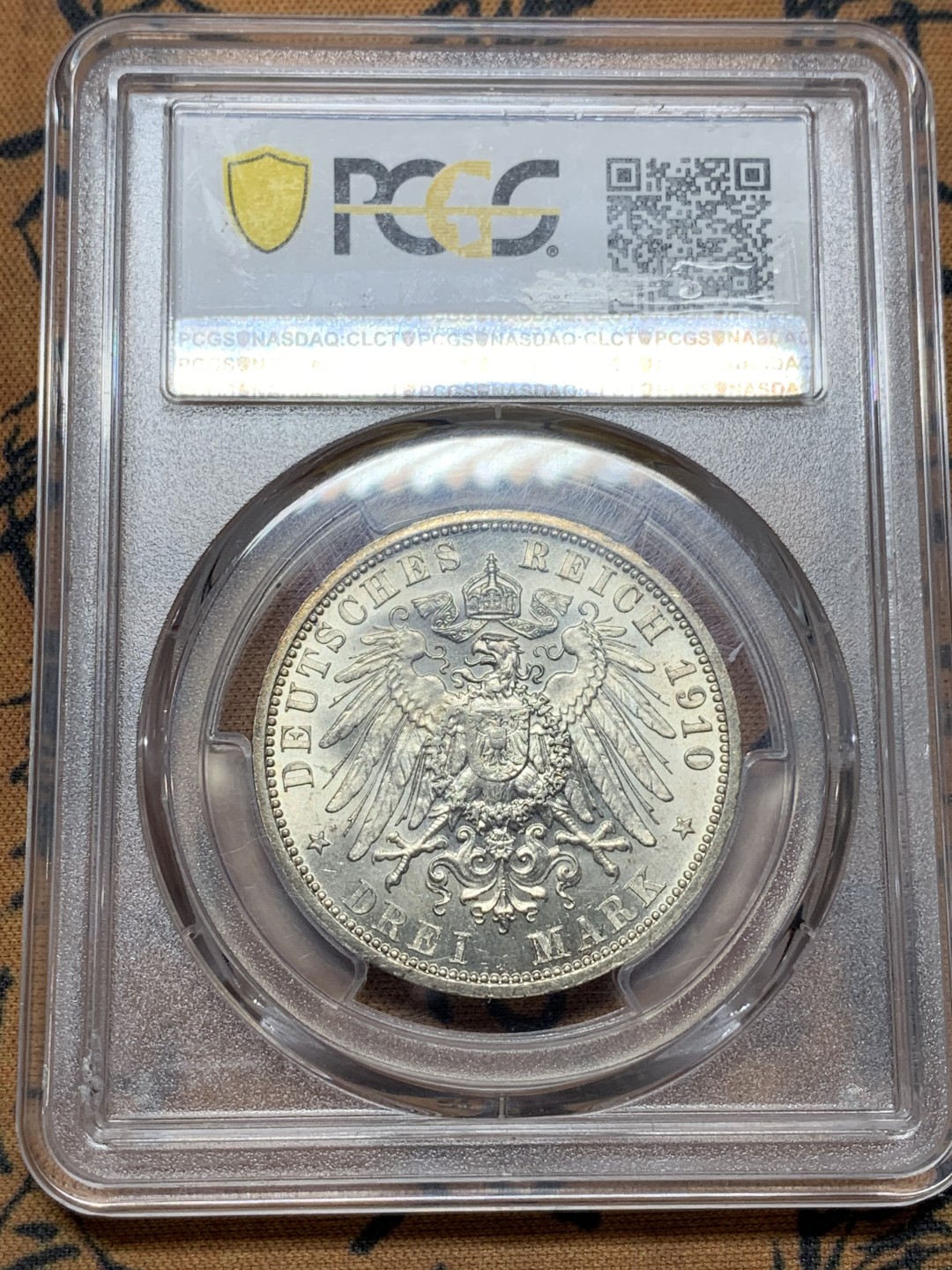 《竞宝斋》第106场-周日，周一 2场连拍（全场包邮） PCGS MS63 德国萨克斯魏玛艾森纳赫 1910年 3马克 银币