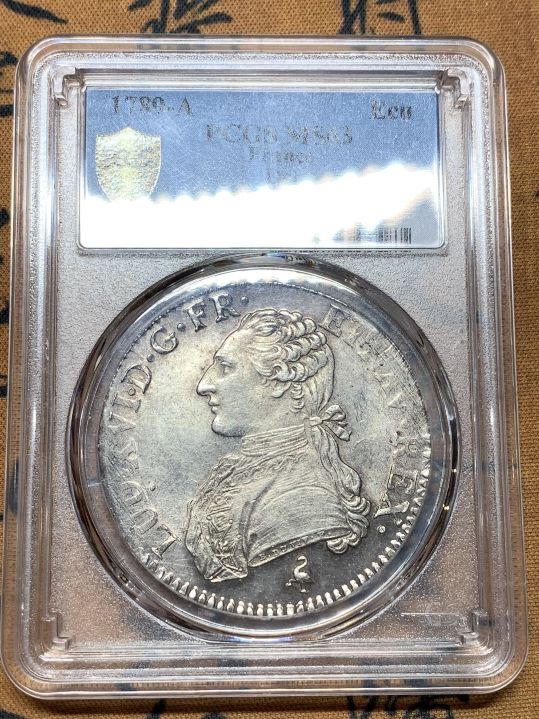 《竞宝斋》第106场-周日，周一 2场连拍（全场包邮） PCGS-MS63 法国  1789年 法国大革命时期 路易十六 大埃居 人像全深打 极为难得