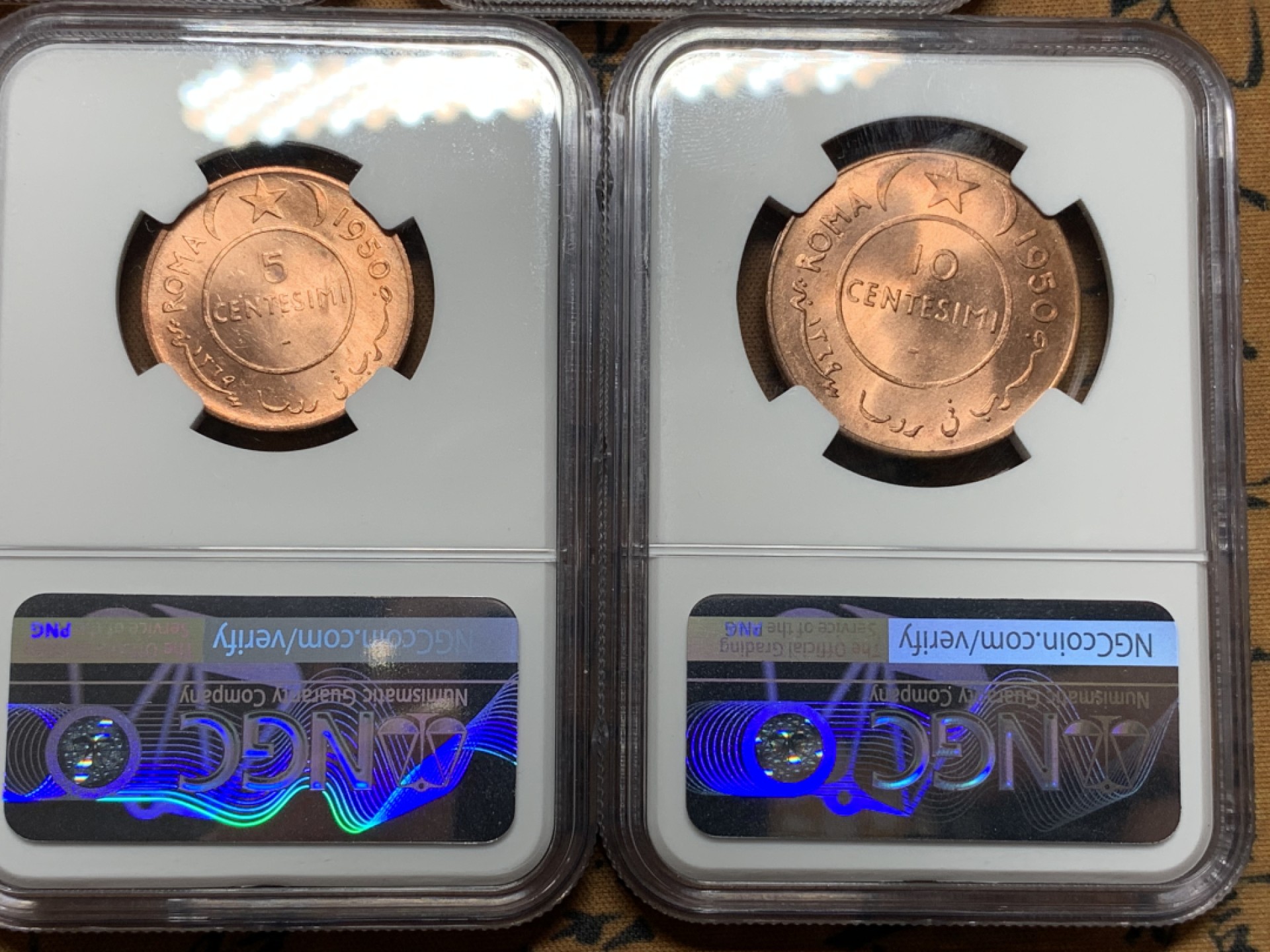 《竞宝斋》第106场-周日，周一 2场连拍（全场包邮） NGC MS65  意托索马里1950 顶级全套币 （含两枚银币）