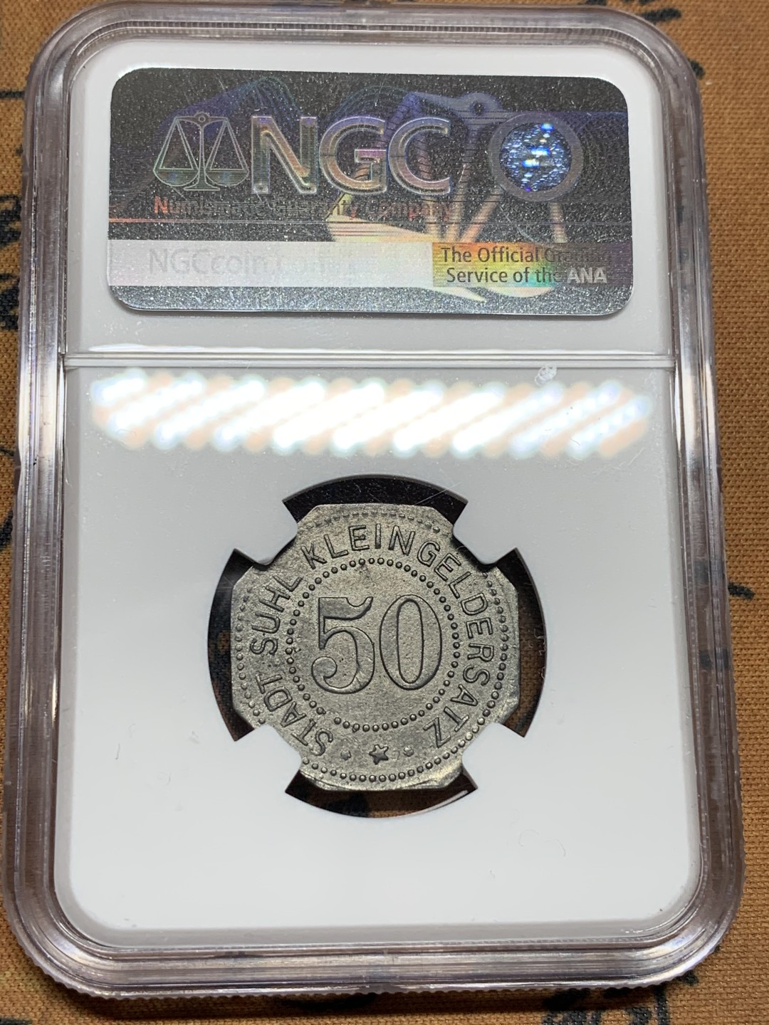 《竞宝斋》第106场-周日，周一 2场连拍（全场包邮） NGC MS62 德国 德紧 1917年 苏尔50芬妮 锌币