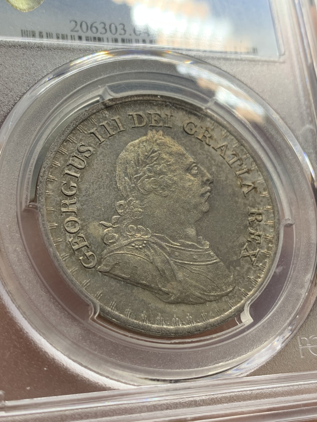 《竞宝斋》第106场-周日，周一 2场连拍（全场包邮） PCGS MS64 英格兰银行 1811年 双面深五彩 乔三大头 3先令银币 极少品种 书价高 高分难得