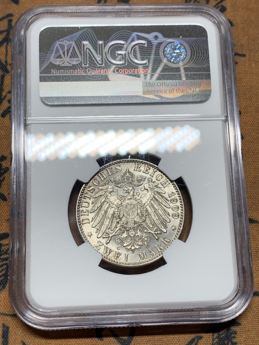 《竞宝斋》第106场-周日，周一 2场连拍（全场包邮） NGC-MS64 德国1909年 萨克森莱 比锡大学 2马克 银币