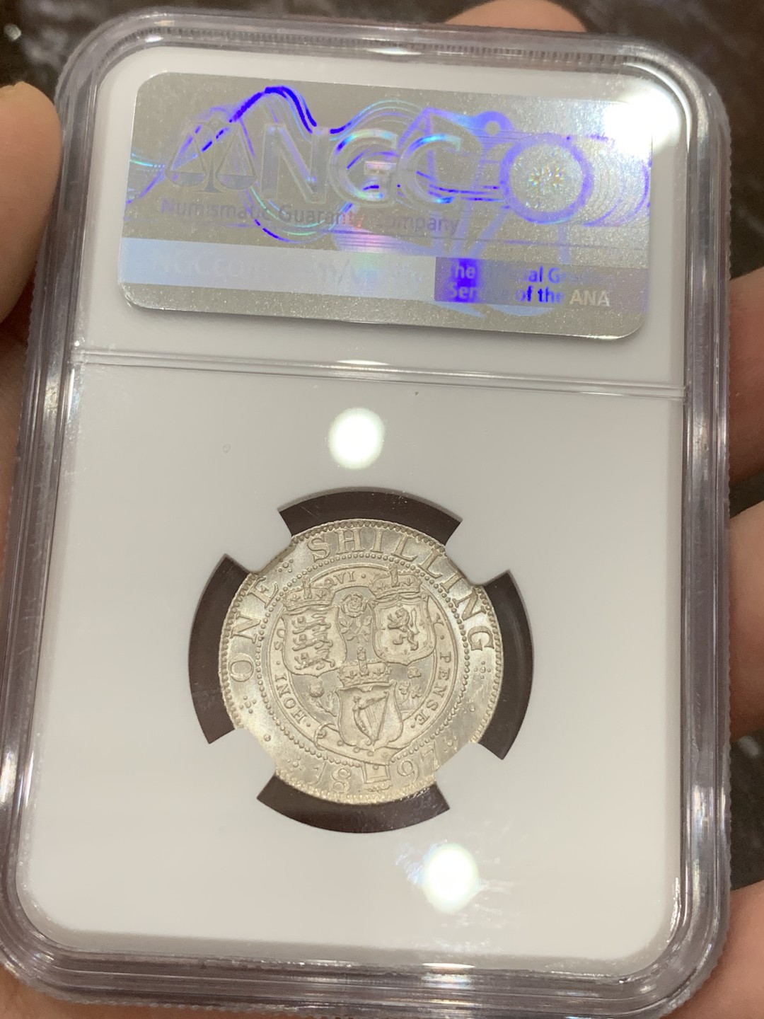 《竞宝斋》第106场-周日，周一 2场连拍（全场包邮） NGC-MS65，1897年英国维多利亚披纱1先令，MSF特拍特殊标签，完美转光，可收藏