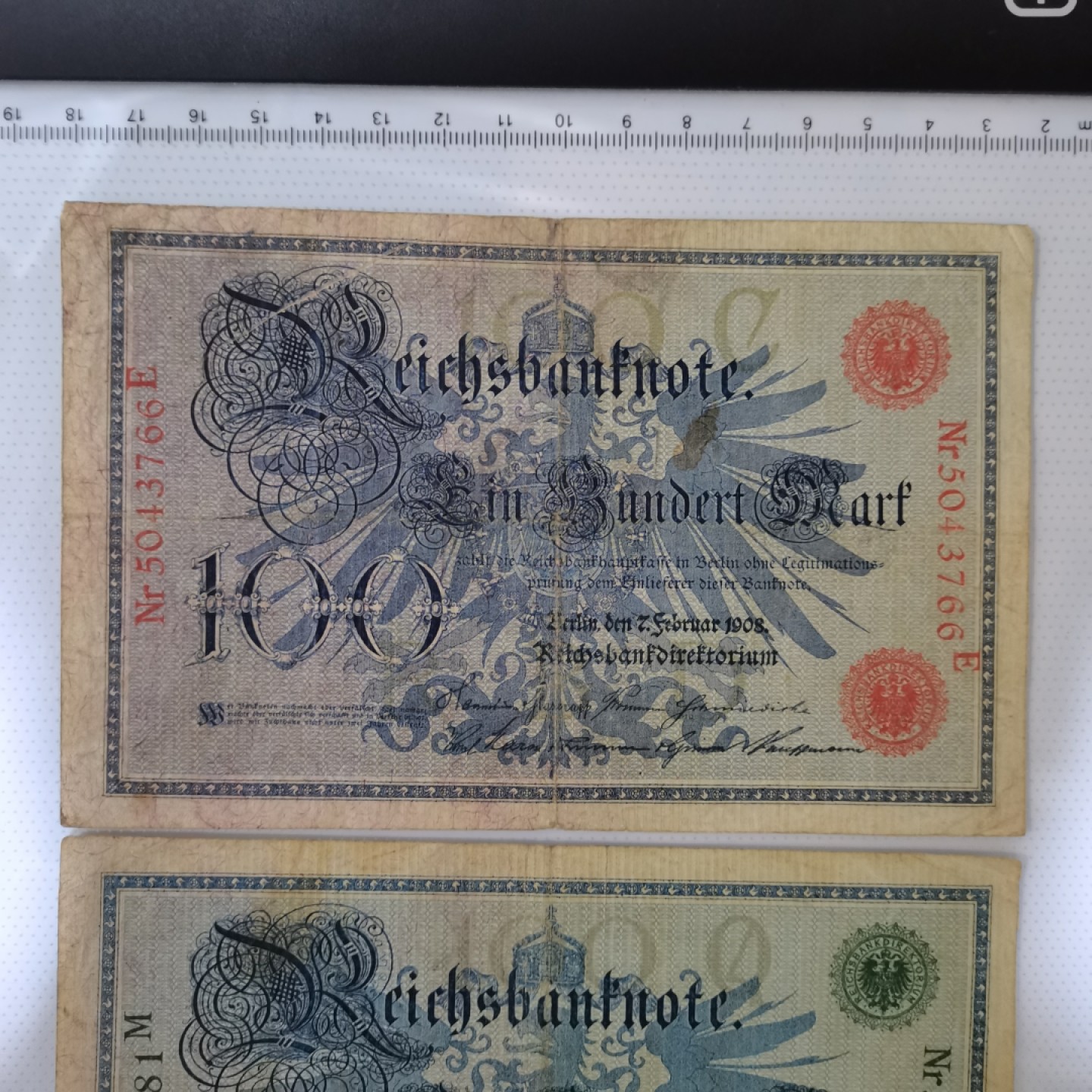 爱淘收藏麦稀奇专场首拍，包邮无押无佣金. 德国1908年100马克红码绿码两张一组
