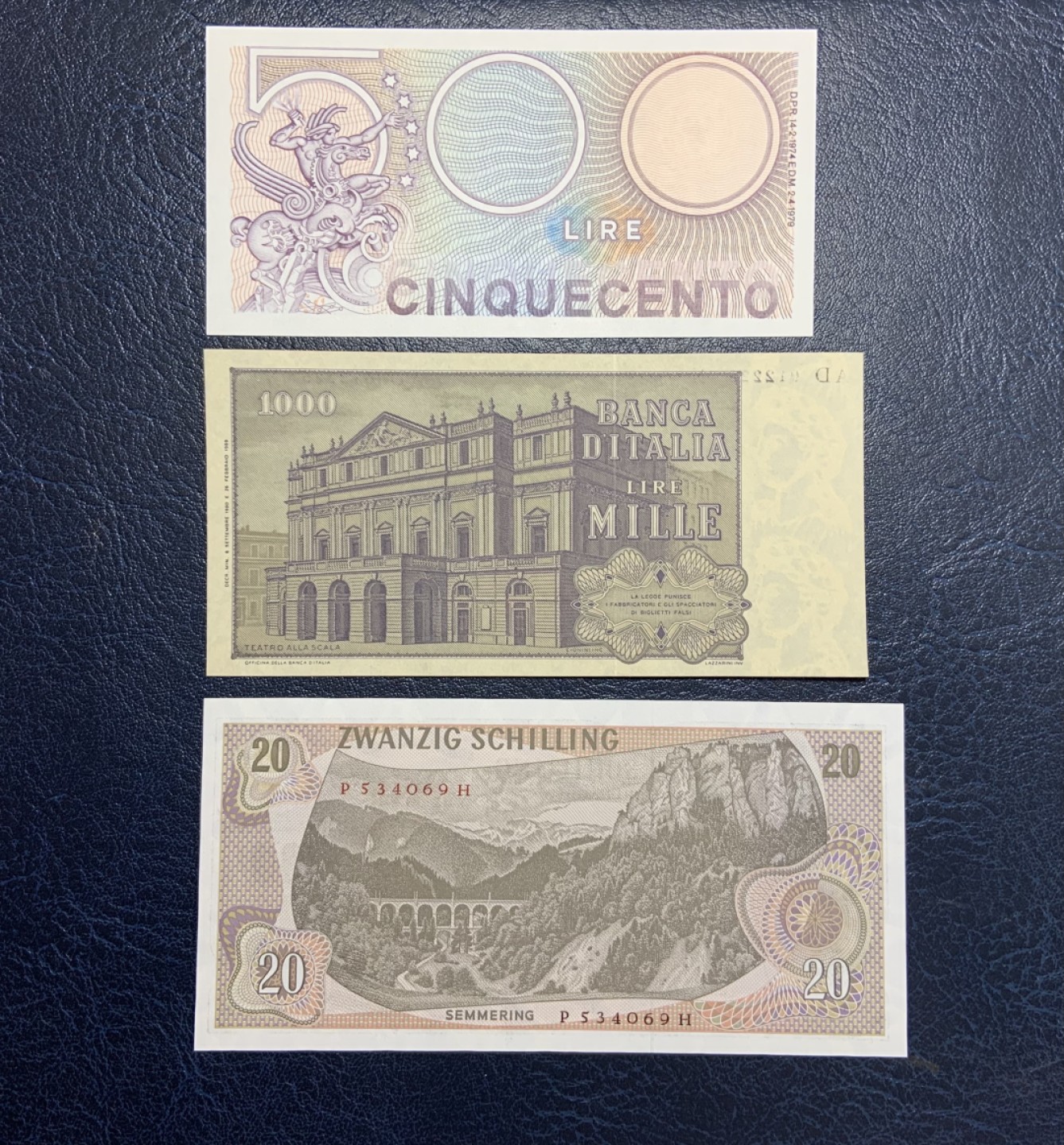 收藏联盟Quantum Auction 第199期拍卖  意大利和奥地利不同面值三张 品相全新UNC 1000里拉威尔第是初版