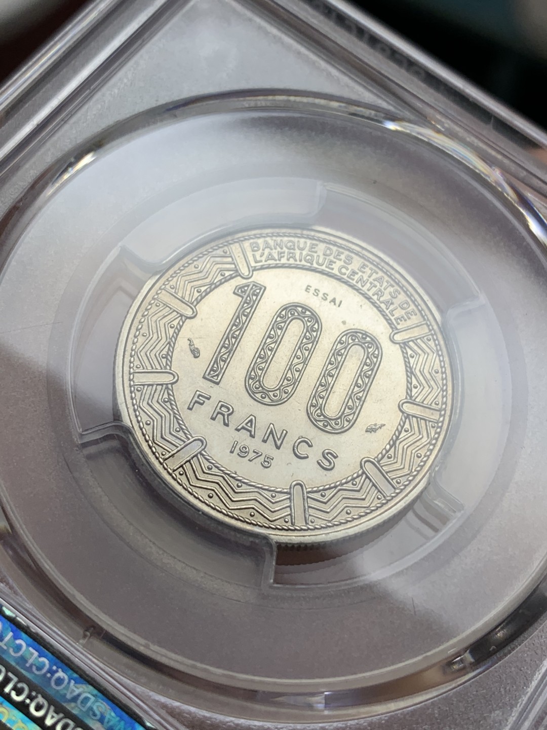 《竞宝斋》第106场-周日，周一 2场连拍（全场包邮） PCGS-SP66 中非共和国1975年 100法郎样币 羚羊图案栩栩如生 样币高水平铸造凝霜镜面