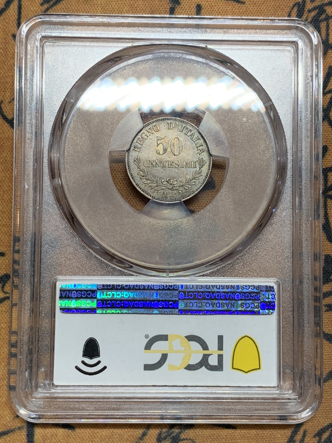 《竞宝斋》第106场-周日，周一 2场连拍（全场包邮） PCGS MS62 意大利 1863年 埃曼纽尔二世50分 银币