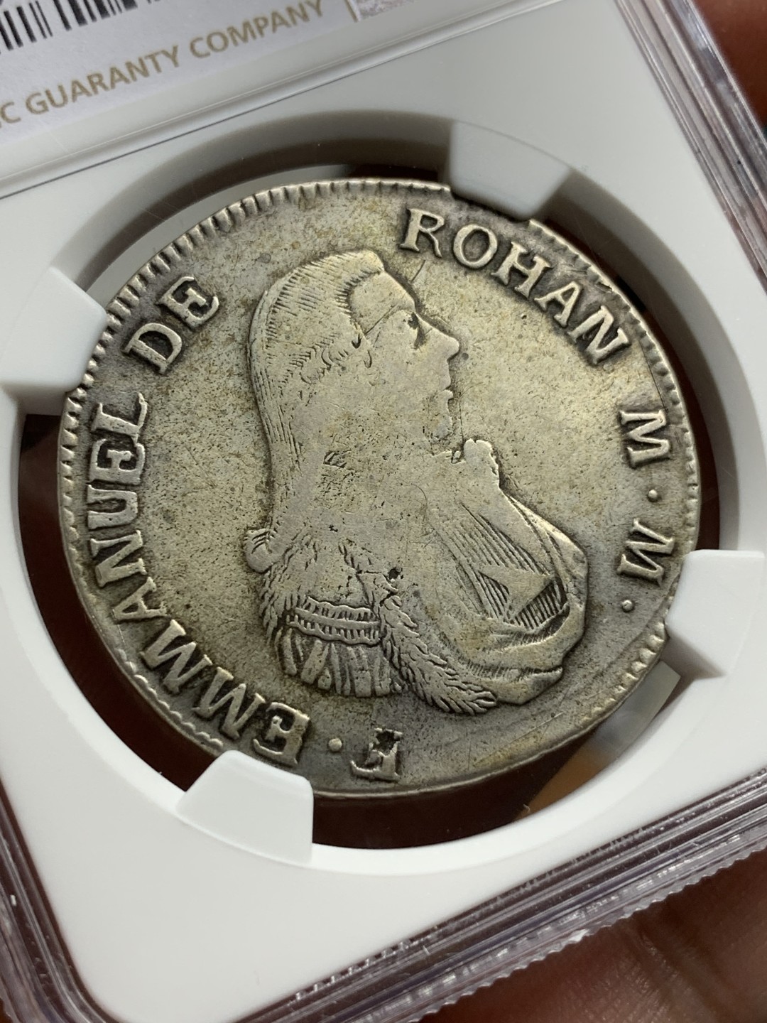 《竞宝斋》第106场-周日，周一 2场连拍（全场包邮） NGC-VF 马耳他骑士团1796年 伊曼纽尔.罗汉 2Scudi银币 非常少见的品种