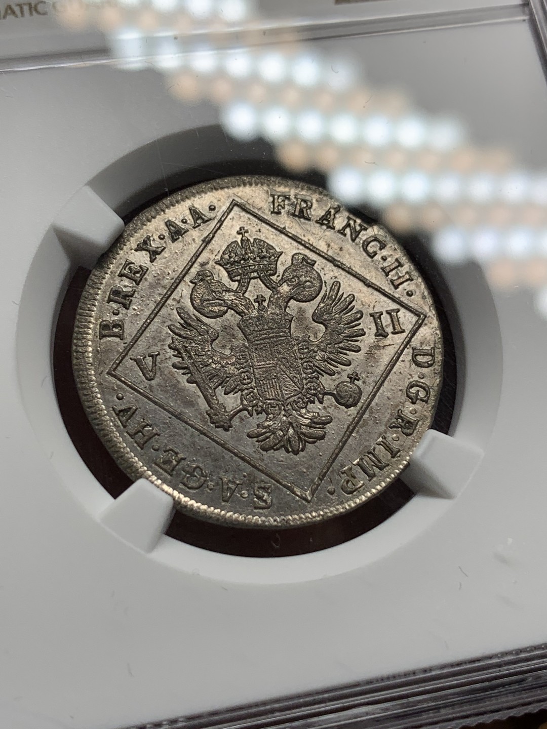 《竞宝斋》第106场-周日，周一 2场连拍（全场包邮） NGC-AU details 1802年神圣罗马帝国弗朗茨二世7克鲁泽银币，个人觉得错杀