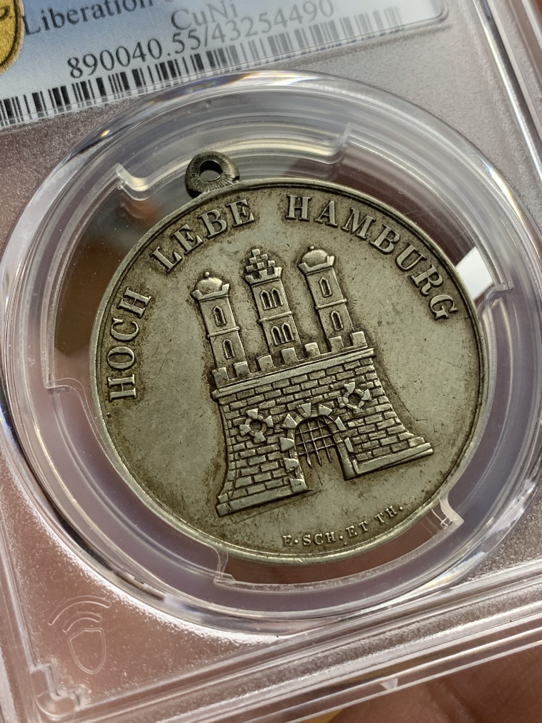 《竞宝斋》第106场-周日，周一 2场连拍（全场包邮） PCGS-SP55 1863汉堡光复自由市50周年纪念章 对应1813年德邦摆脱拿破仑统治 铜镍合金 R级稀少品种