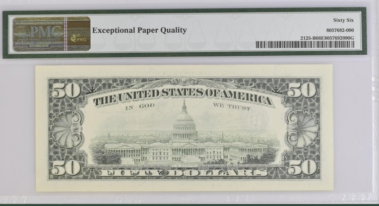 收藏联盟Quantum Auction 第199期拍卖  美国联邦储备券1993年50元 PMG66 