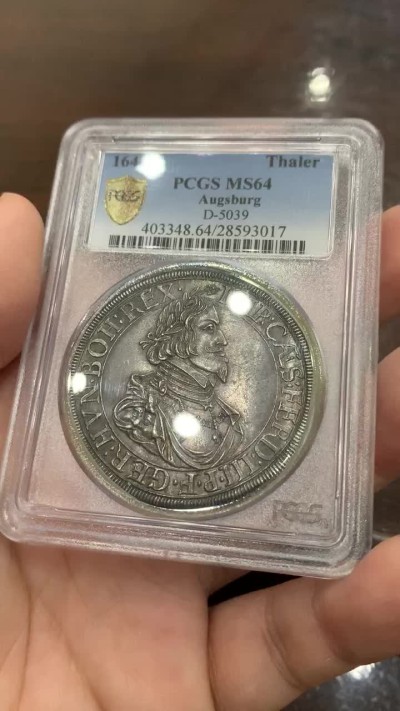 《竞宝斋》第106场-周日，周一 2场连拍（全场包邮） 推荐！PCGS MS64 神圣罗马帝国 1641 奥格斯堡大泰勒，双面包浆均匀 近乎完美的状态 将近400年的岁月 类似的包浆币21年拍了5760美元